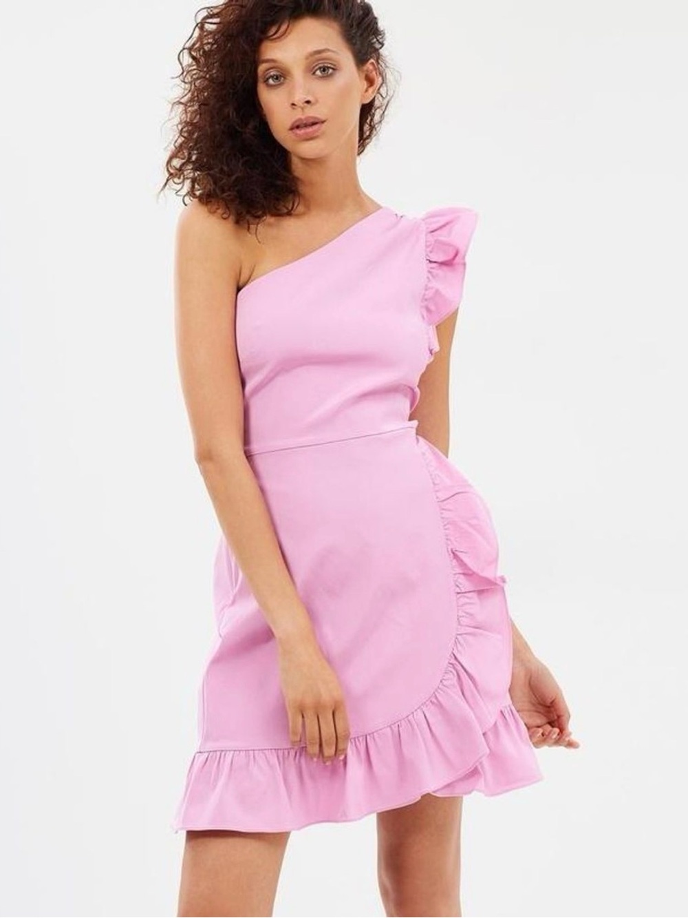 J. Crew One-Shoulder Pink Ruffle Mini Dress Size 4 NWT